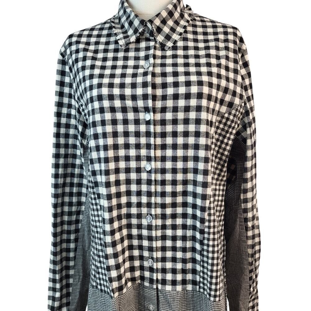 POL BOHO Oversized Small Black and White Checked Gingham Dress Frayed Hem - Picture 7 of 16